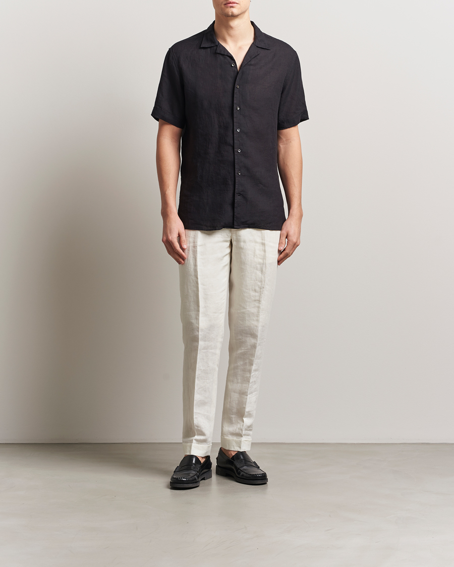 Men | Shirts | Stenströms | Short Sleeve Linen Shirt Black