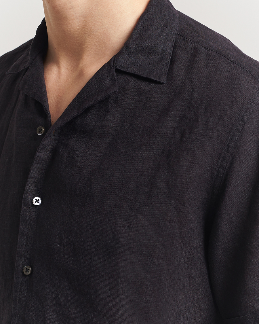 Men | Shirts | Stenströms | Short Sleeve Linen Shirt Black