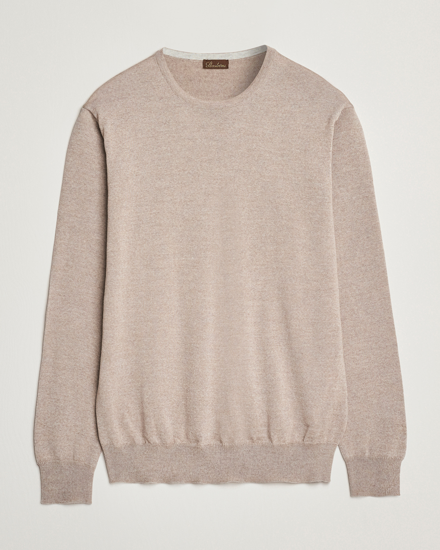 Men | Sweaters & Knitwear | Stenströms | Merino Patch Crew Neck Beige