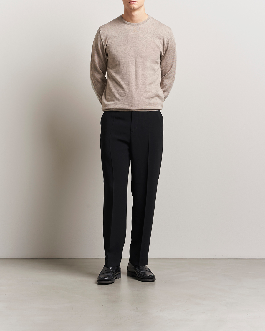 Men | Sweaters & Knitwear | Stenströms | Merino Patch Crew Neck Beige