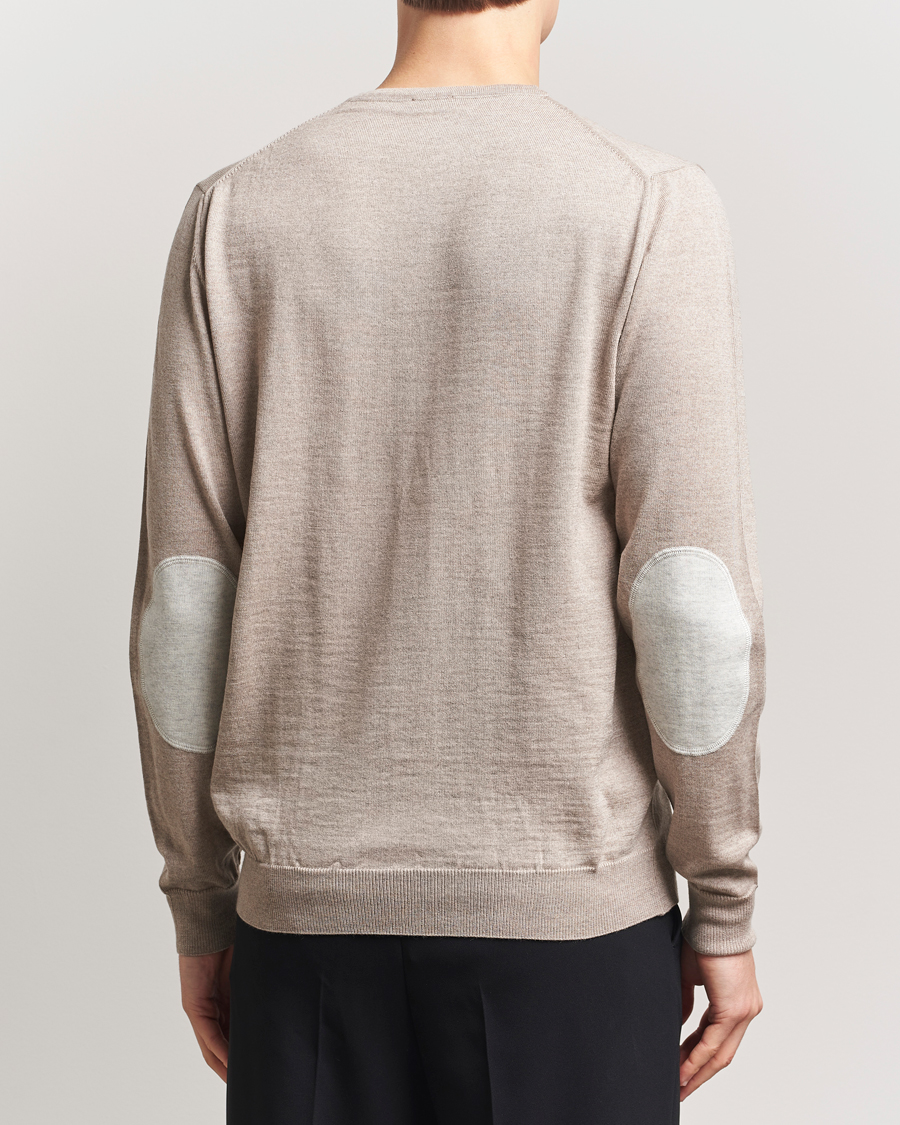 Men | Sweaters & Knitwear | Stenströms | Merino Patch Crew Neck Beige