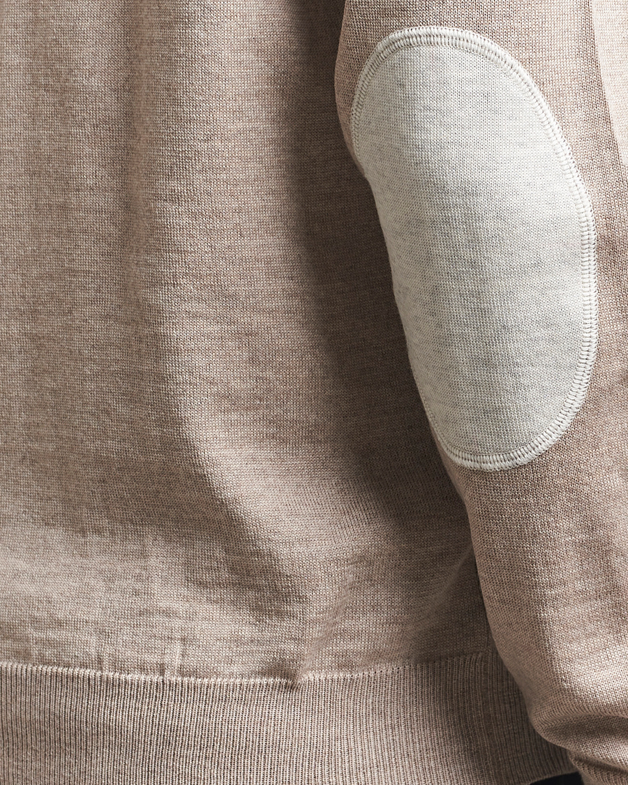 Men | Sweaters & Knitwear | Stenströms | Merino Patch Crew Neck Beige