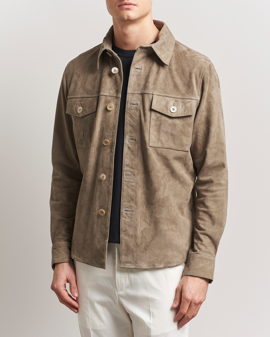 Men | Coats & Jackets | Stenströms | Suede Overshirt Taupe