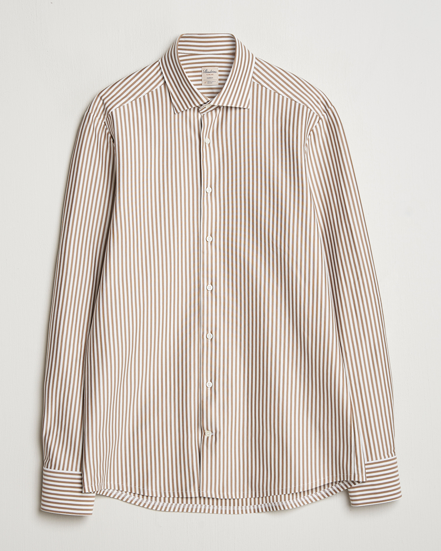 Men | Shirts | Stenströms | Striped Jersey Shirt Beige