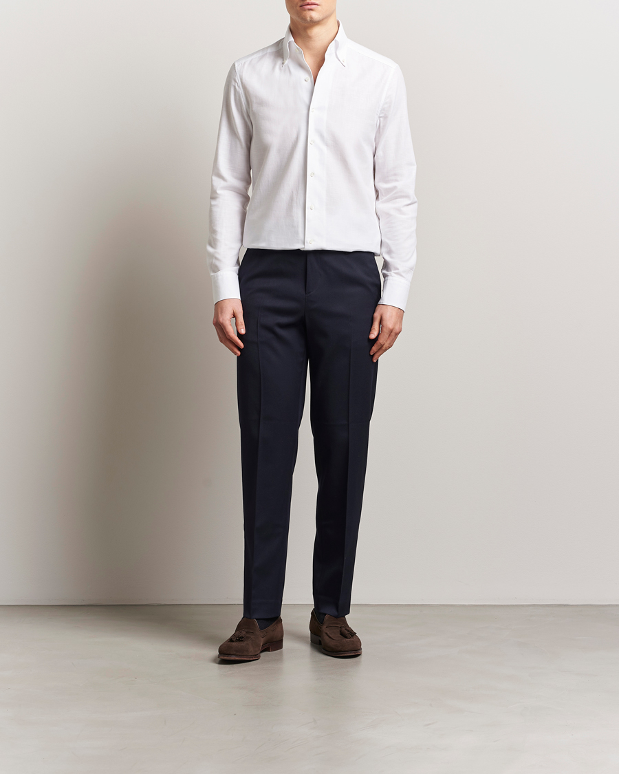 Men | Shirts | Stenströms | Soft Cotton One Piece Button Down Shirt White