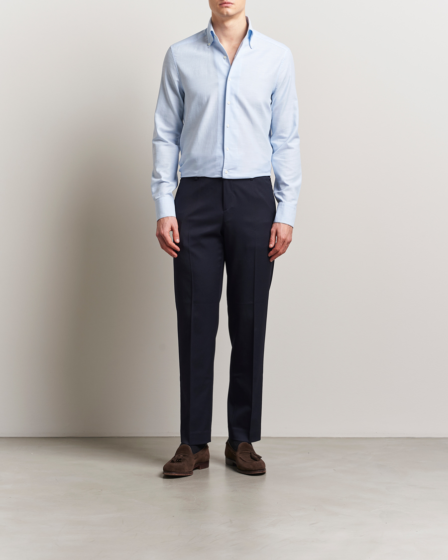 Men | Shirts | Stenströms | Soft Cotton One Piece Button Down Shirt Blue