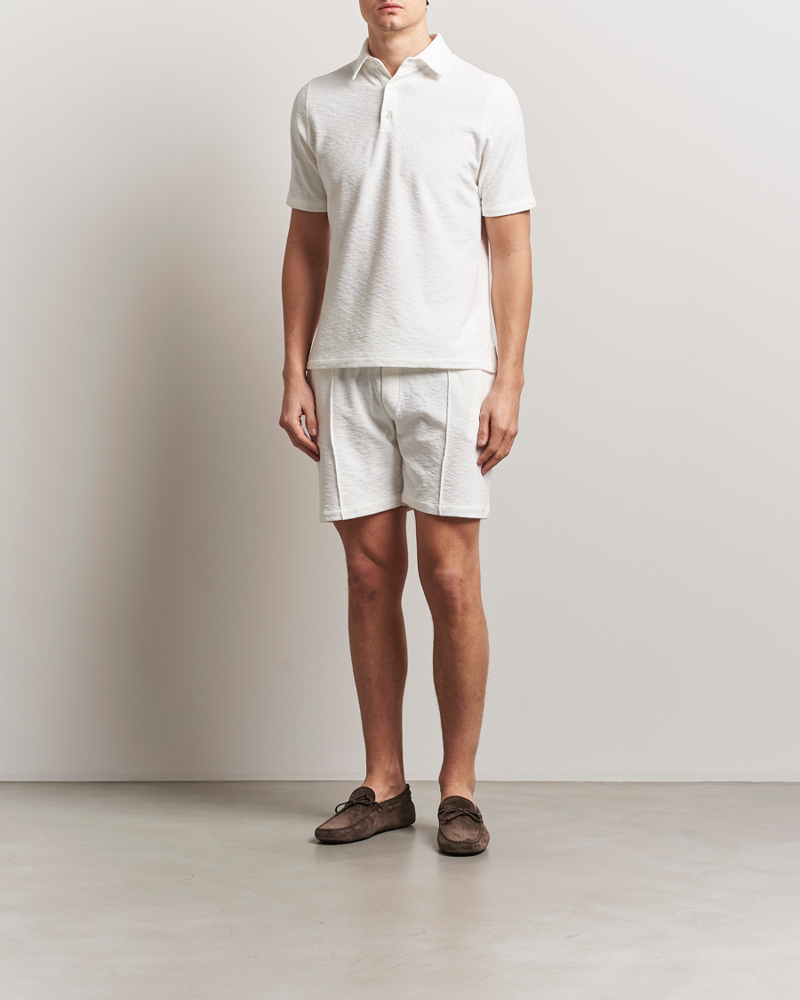 Men | Polo Shirts | Stenströms | Terry Slub Cotton Polo White