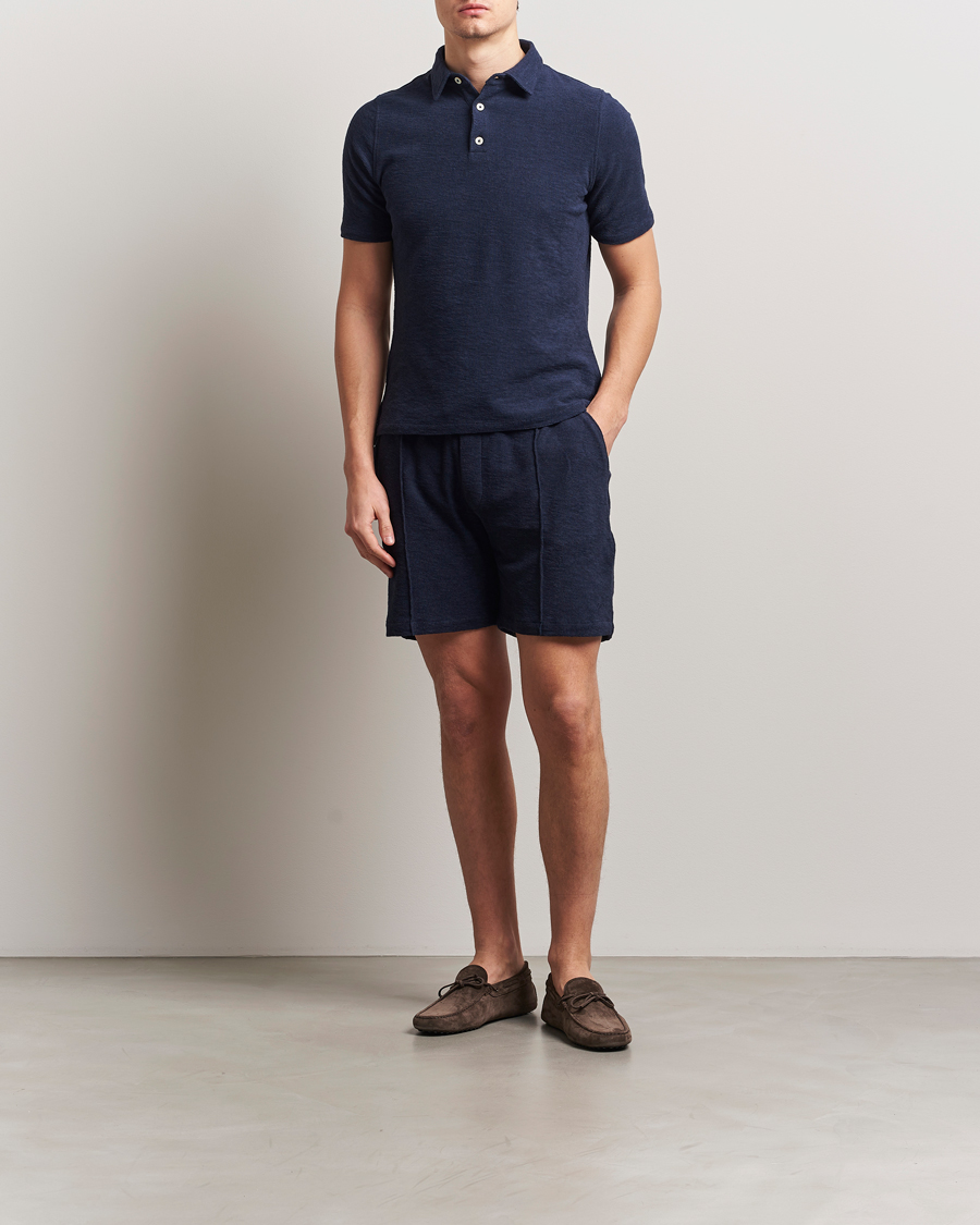 Men | Shorts | Stenströms | Terry Slub Cotton Shorts Navy