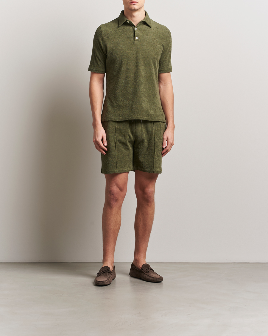 Men | Shorts | Stenströms | Terry Slub Cotton Shorts Green