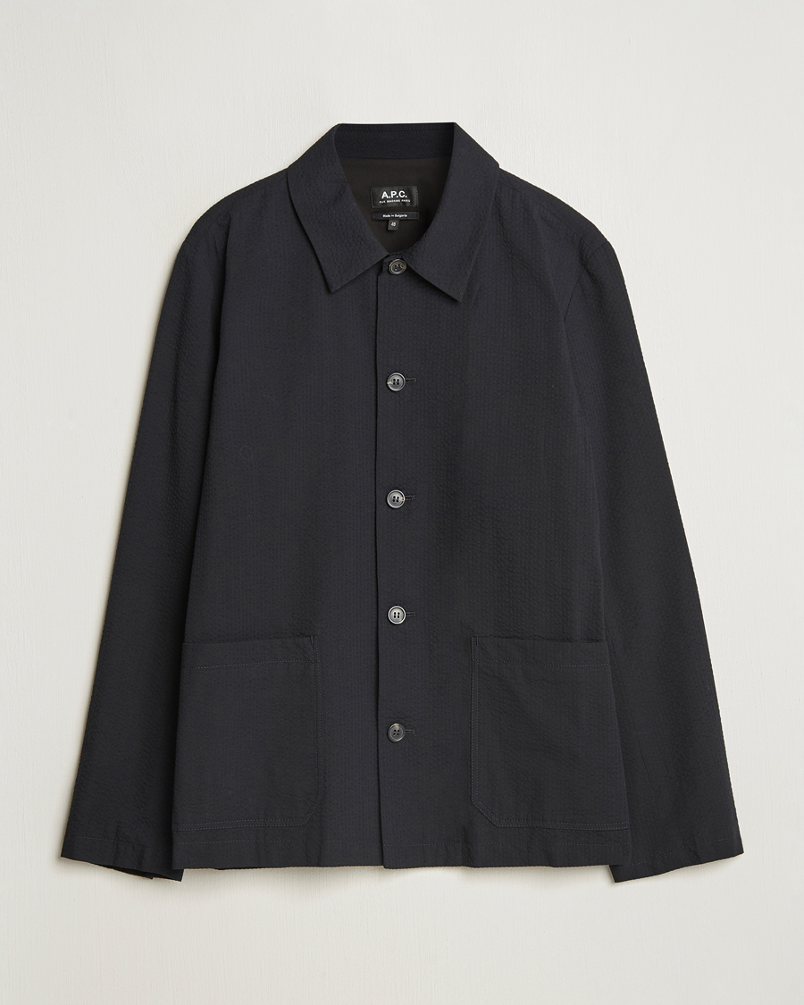 A.P.C. プルオーバーシャツ ブラック A.P.C. Brest Seersucker Overshirt Black at CareOfCarl.com