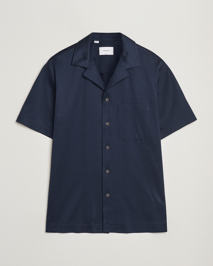 Men | Shirts | Eton | Filo Di Scozia Short Sleeve Shirt Navy Blue