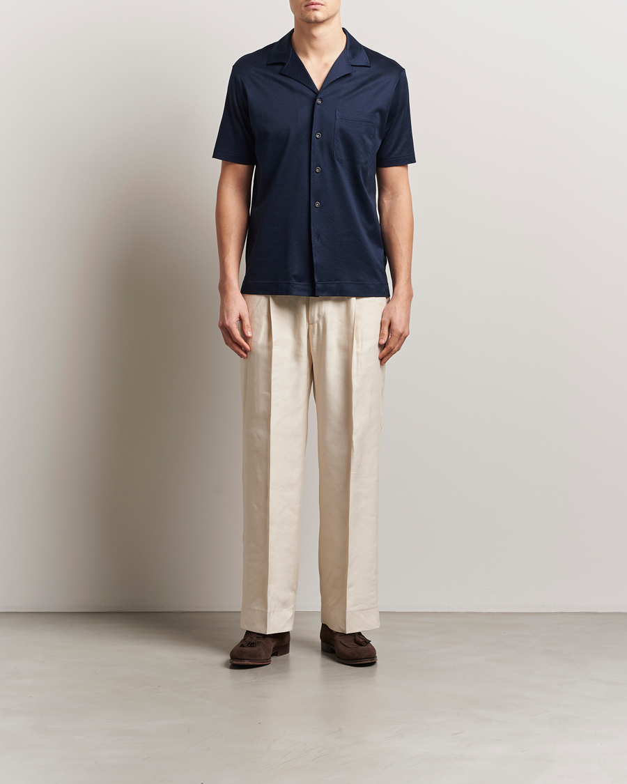 Men | Shirts | Eton | Filo Di Scozia Short Sleeve Shirt Navy Blue