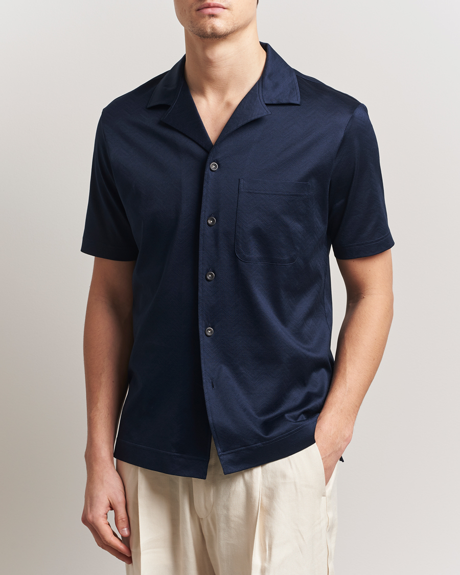 Men | Shirts | Eton | Filo Di Scozia Short Sleeve Shirt Navy Blue