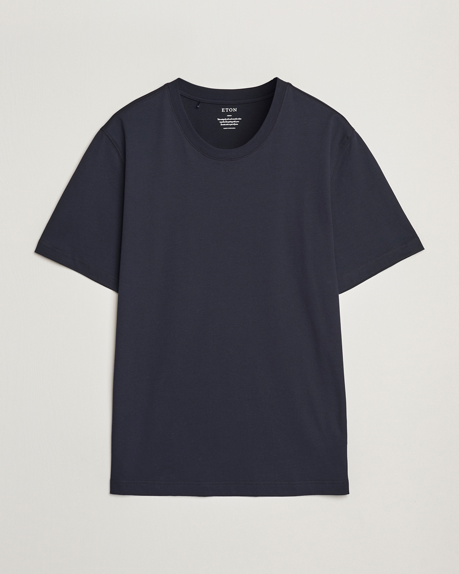 Men | T-Shirts | Eton | Mercerized Jersey Crew Neck T-Shirt Navy Blue