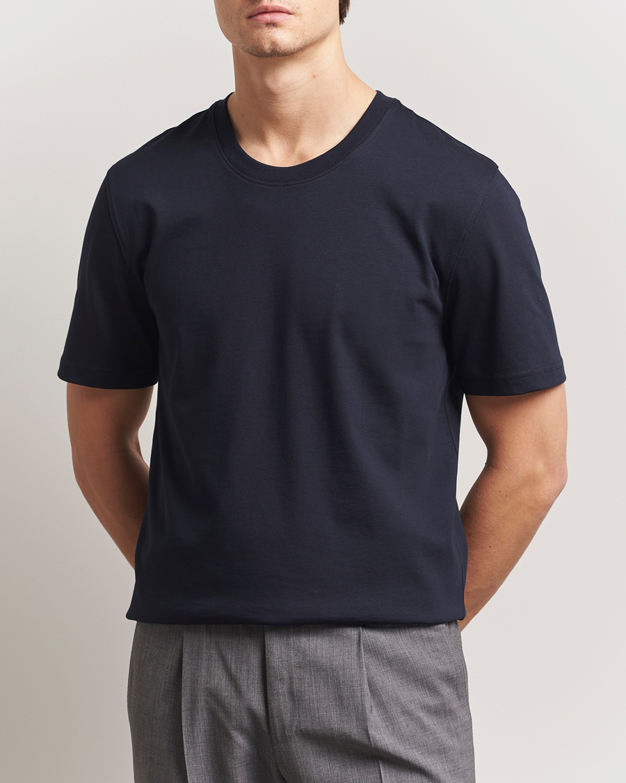 Men | T-Shirts | Eton | Mercerized Jersey Crew Neck T-Shirt Navy Blue