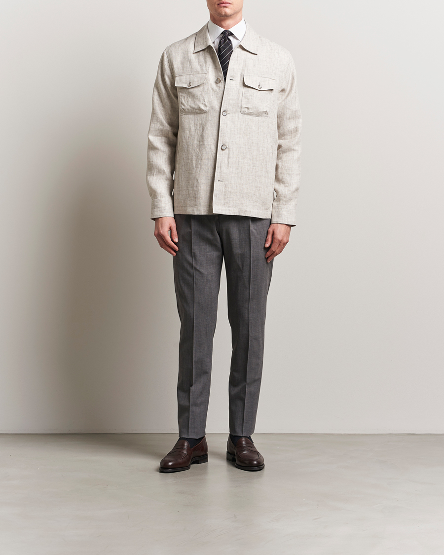 Men | Shirts | Eton | Linen Four Pocket Overshirt Beige
