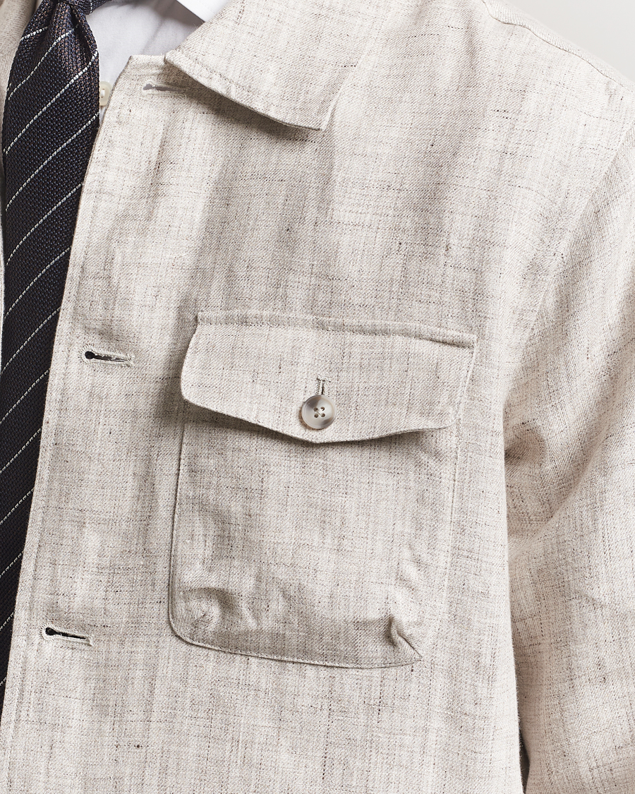 Men | Shirts | Eton | Linen Four Pocket Overshirt Beige