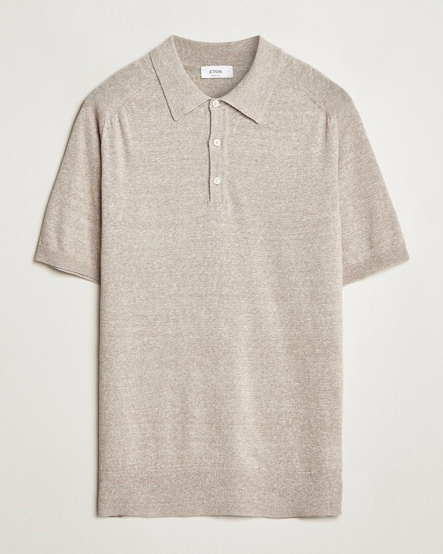 Men | Polo Shirts | Eton | Cotton/Linen Fine Knitted Polo Beige