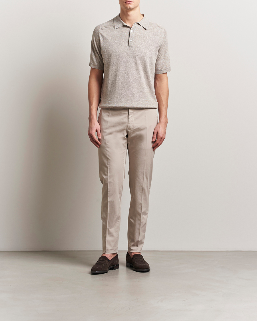 Men | Polo Shirts | Eton | Cotton/Linen Fine Knitted Polo Beige
