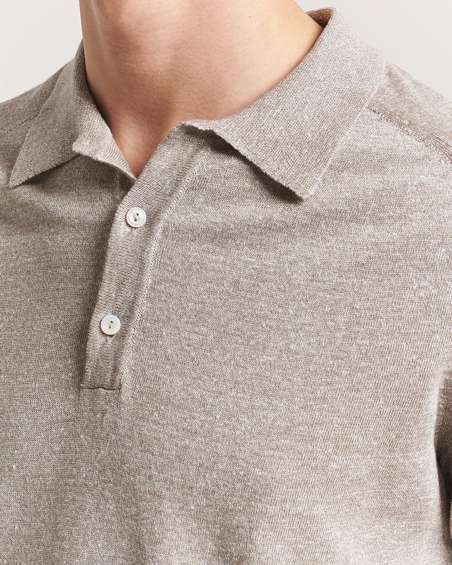 Men | Polo Shirts | Eton | Cotton/Linen Fine Knitted Polo Beige