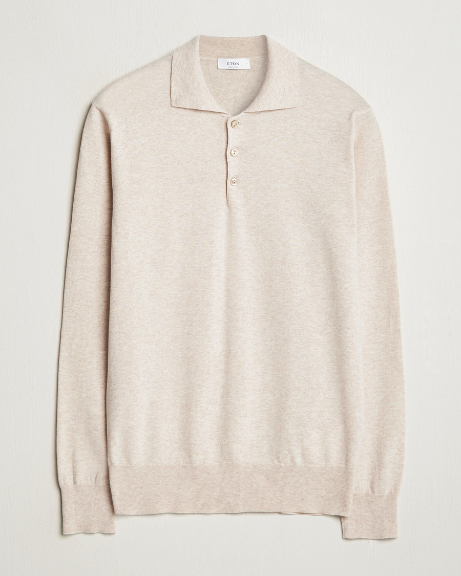 Men | Sweaters & Knitwear | Eton | Cotton/Cashmere Fine Knitted Polo Beige
