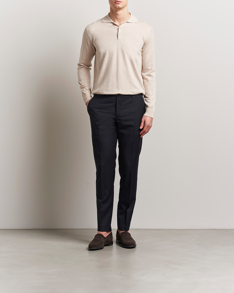 Men | Sweaters & Knitwear | Eton | Cotton/Cashmere Fine Knitted Polo Beige