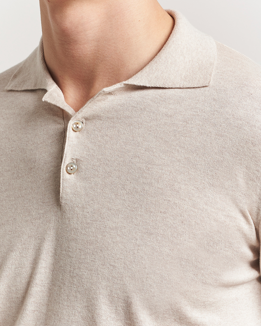 Men | Sweaters & Knitwear | Eton | Cotton/Cashmere Fine Knitted Polo Beige