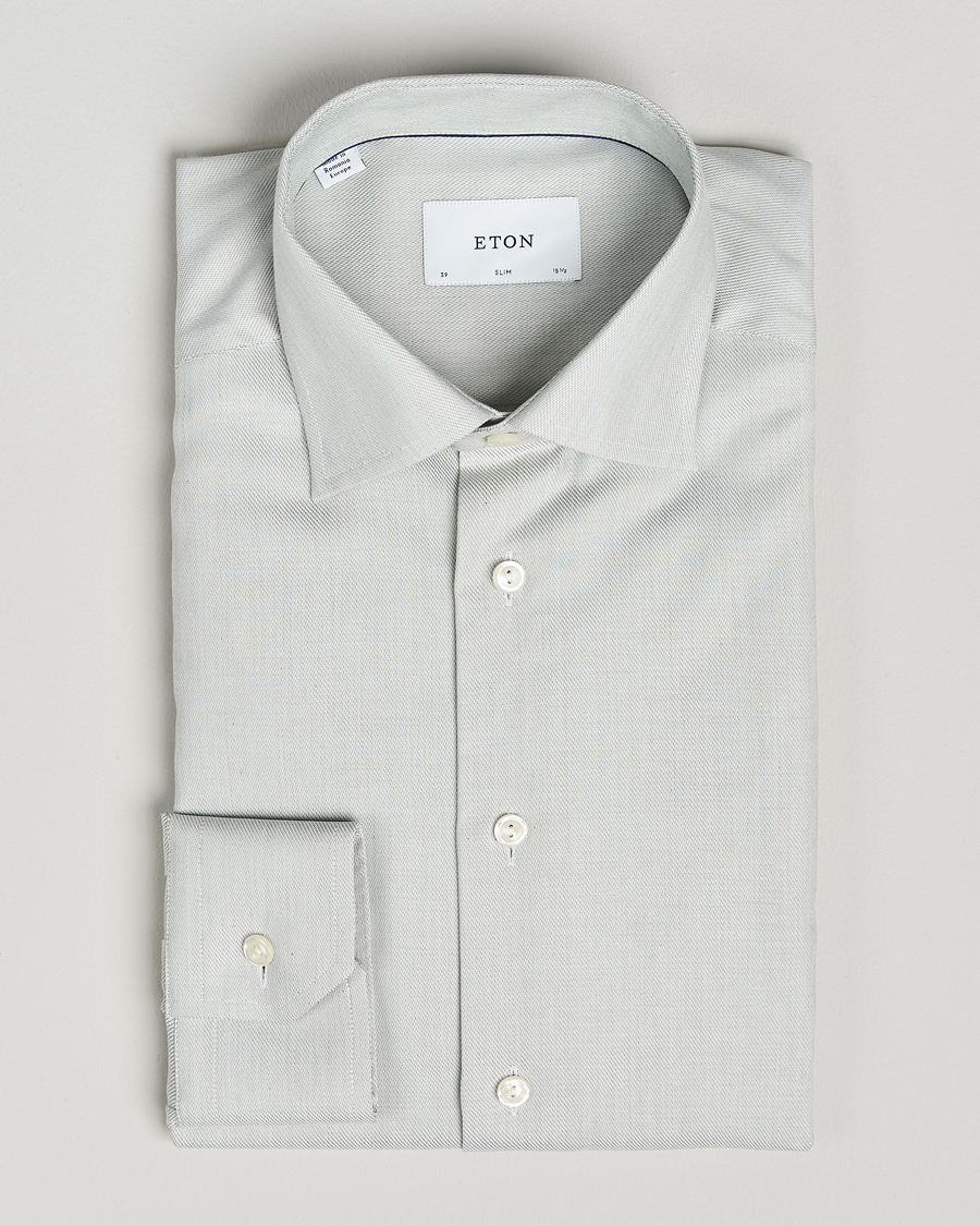 Men | Shirts | Eton | Slim Fit Fine Twill Shirt Light Green Melange