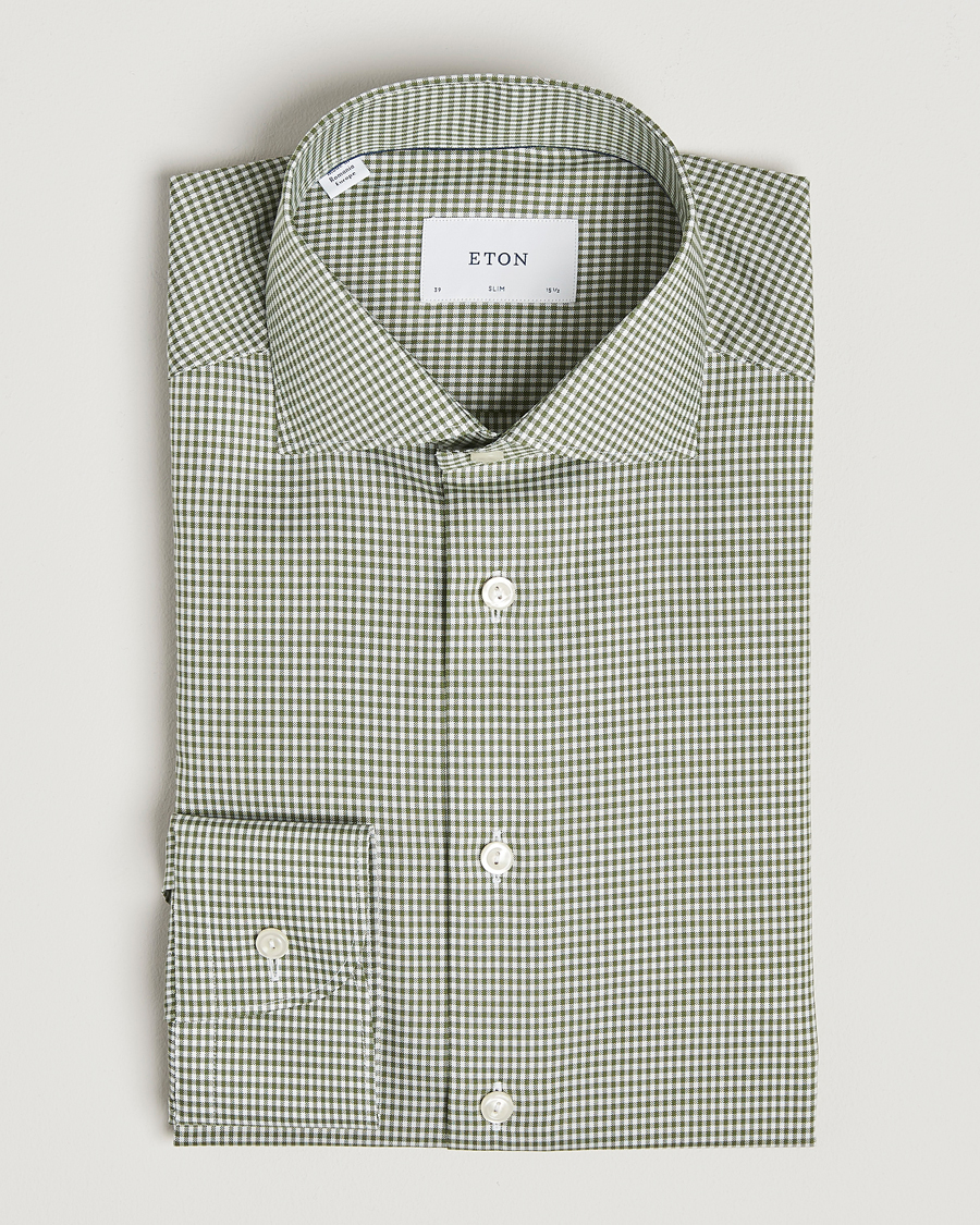 Men | Shirts | Eton | Slim Fit Checked Signature Shirt Green/White
