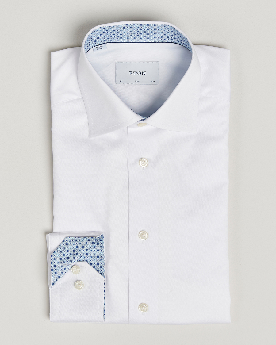 Men | Shirts | Eton | Slim Fit Signature Twill Contrast Shirt White