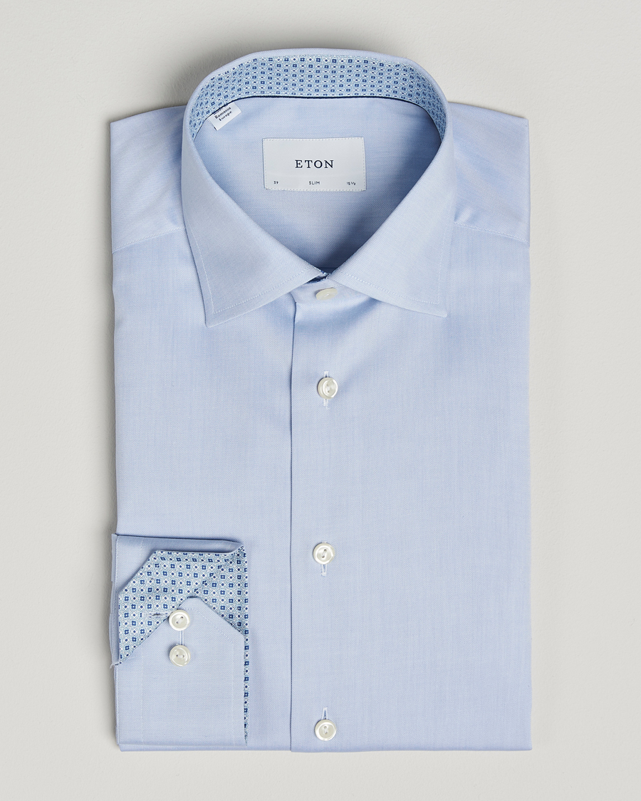 Men | Shirts | Eton | Slim Fit Signature Twill Contrast Shirt Light Blue
