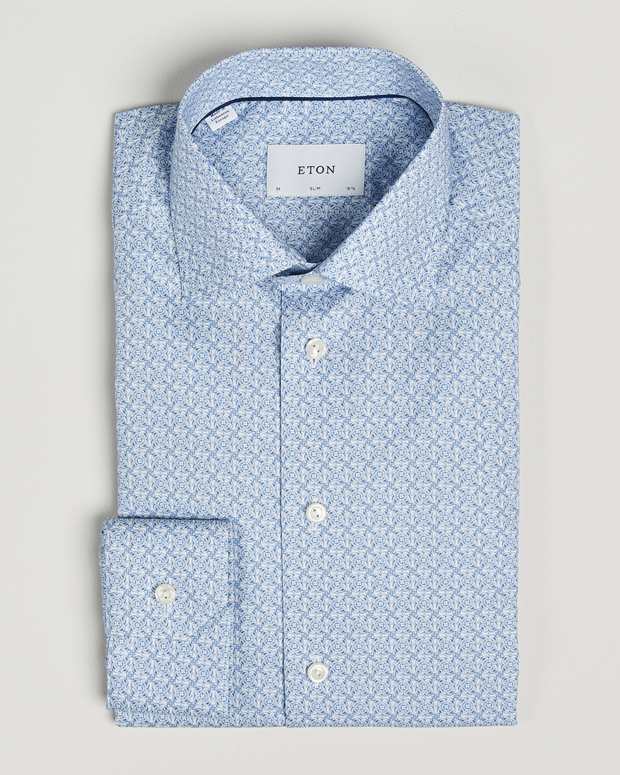 Men | Shirts | Eton | Slim Fit Signature Twill Printed Shirt Light Blue