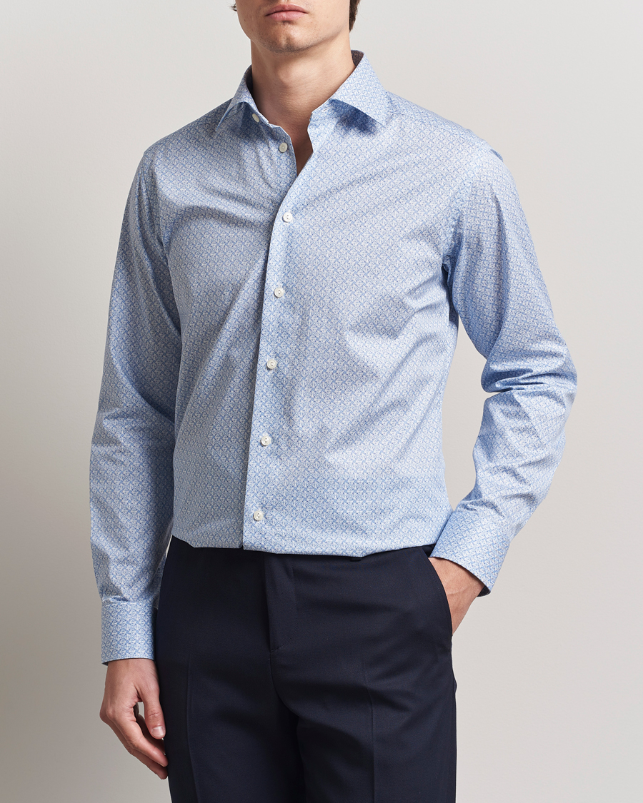 Men | Shirts | Eton | Slim Fit Signature Twill Printed Shirt Light Blue