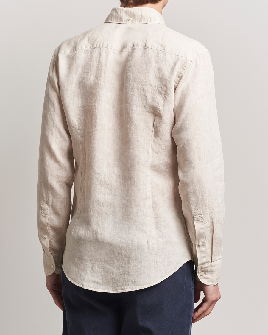 Men | Shirts | Eton | Slim Fit Linen Button Down Shirt Beige