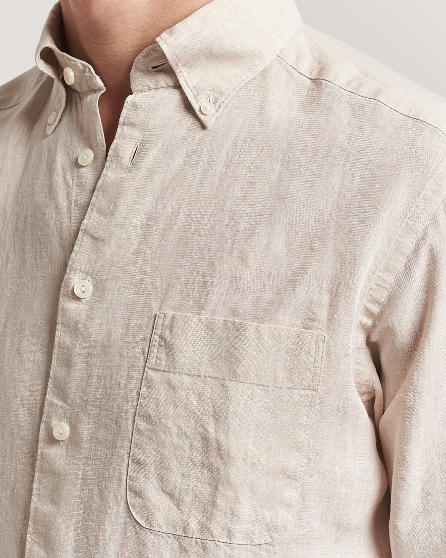 Men | Shirts | Eton | Slim Fit Linen Button Down Shirt Beige