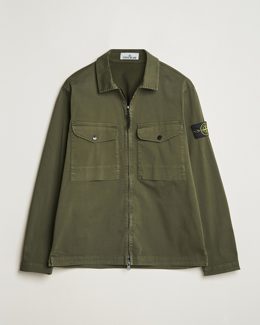 Men | Shirts | Stone Island | Cotton Stretch Zip Overshirt Military Green