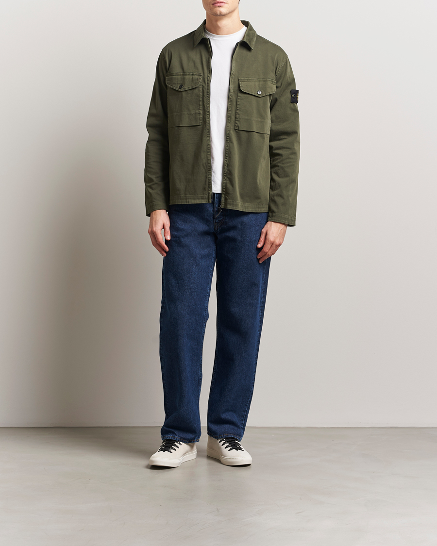 Men | Shirts | Stone Island | Cotton Stretch Zip Overshirt Military Green