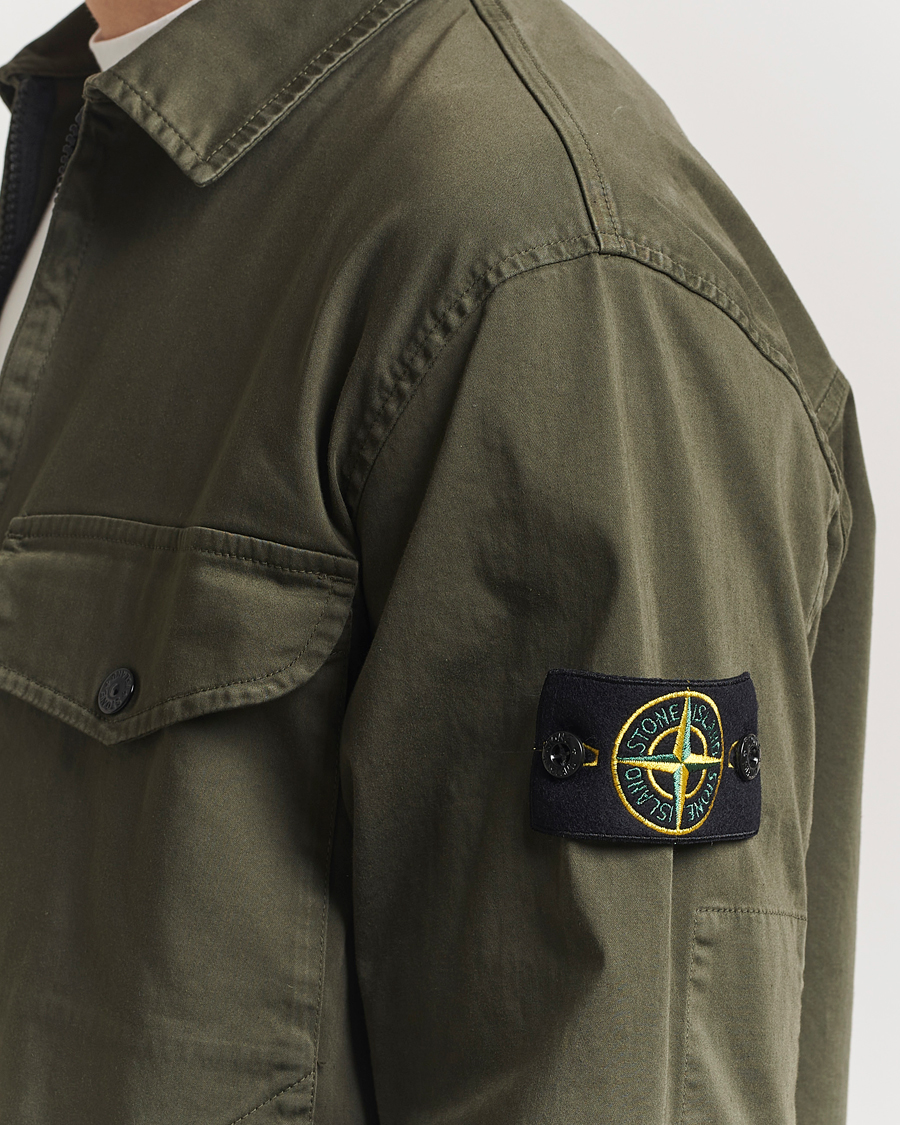 Men | Shirts | Stone Island | Cotton Stretch Zip Overshirt Military Green
