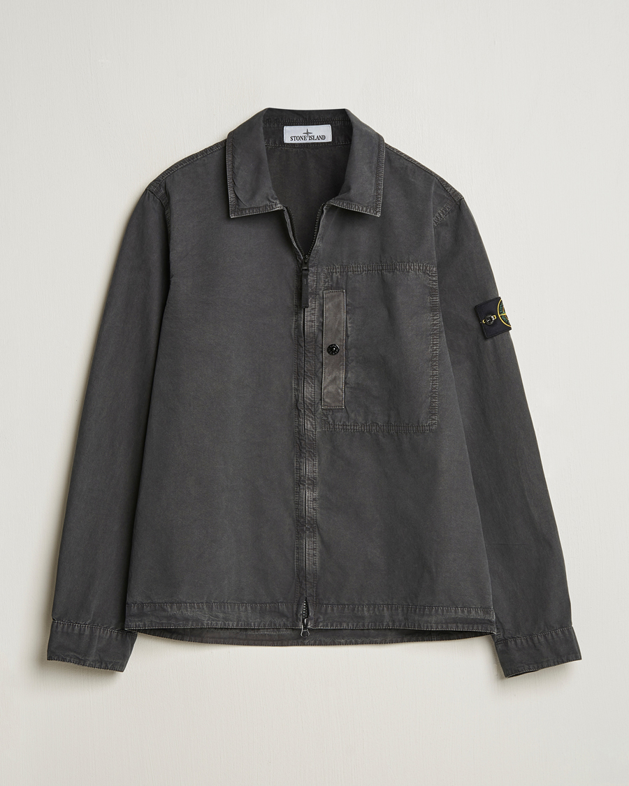 Men | Shirts | Stone Island | Old Effect Garment Washed Zip Overshirt Charcoal