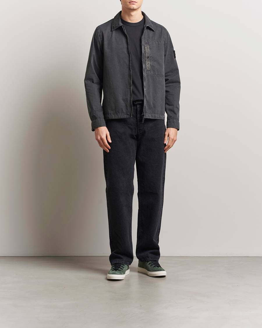 Men | Shirts | Stone Island | Old Effect Garment Washed Zip Overshirt Charcoal