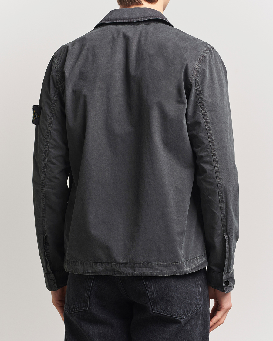 Men | Shirts | Stone Island | Old Effect Garment Washed Zip Overshirt Charcoal