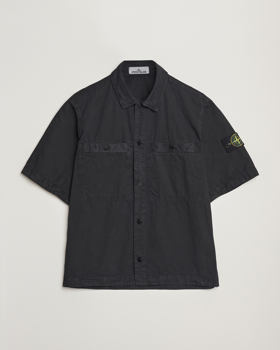 Men | Shirts | Stone Island | Cotton Canvas Old Effect Short Sleeve Shirt Black