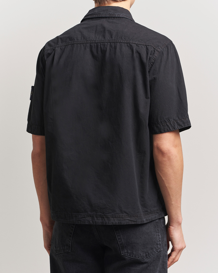 Men | Shirts | Stone Island | Cotton Canvas Old Effect Short Sleeve Shirt Black