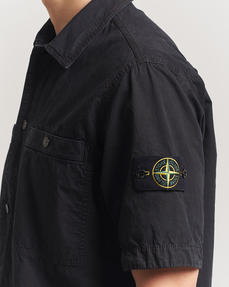Men | Shirts | Stone Island | Cotton Canvas Old Effect Short Sleeve Shirt Black