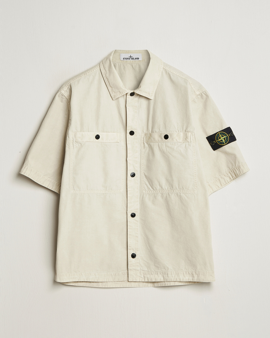 Men | Shirts | Stone Island | Cotton Canvas Old Effect Short Sleeve Shirt Sand