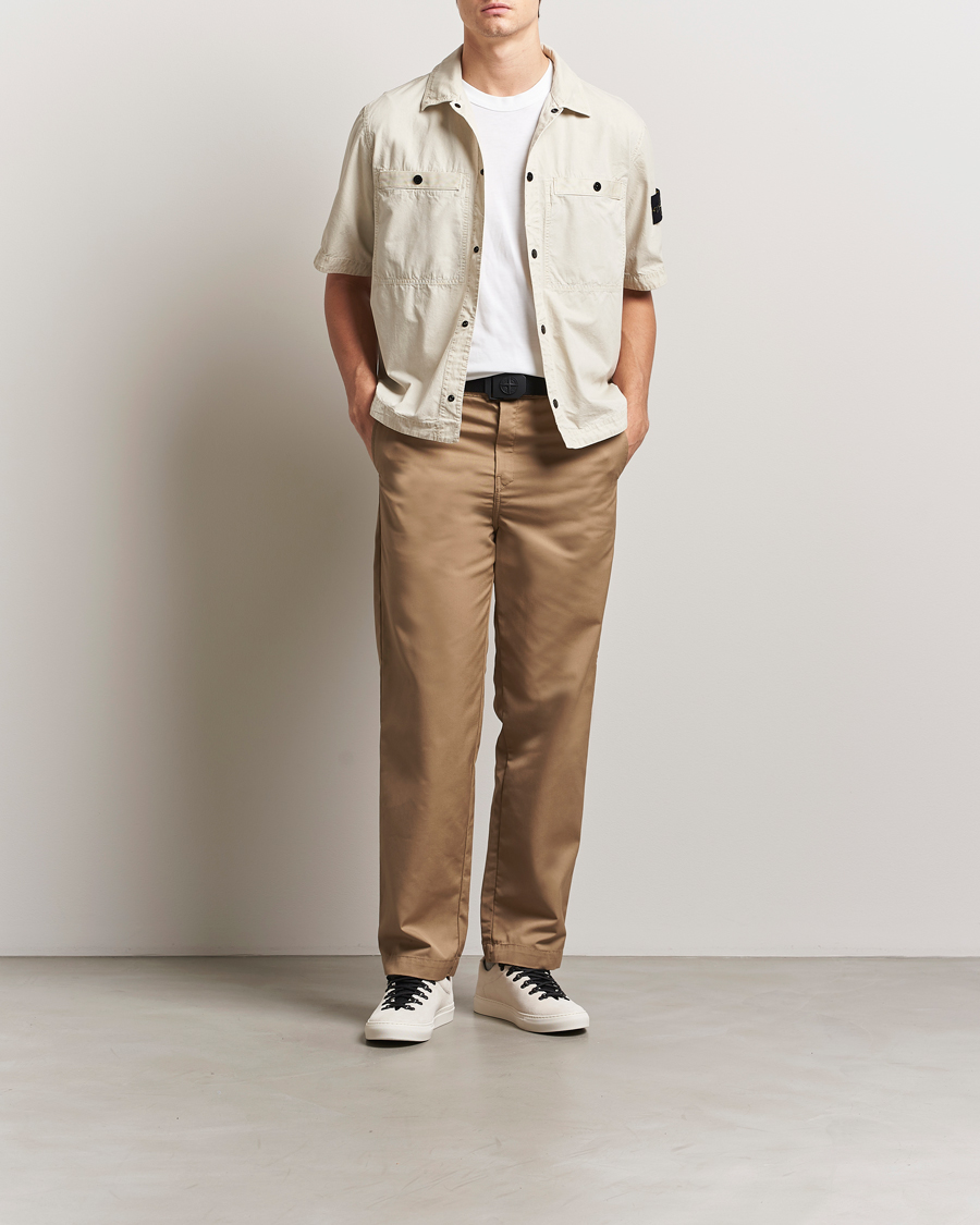 Men | Shirts | Stone Island | Cotton Canvas Old Effect Short Sleeve Shirt Sand