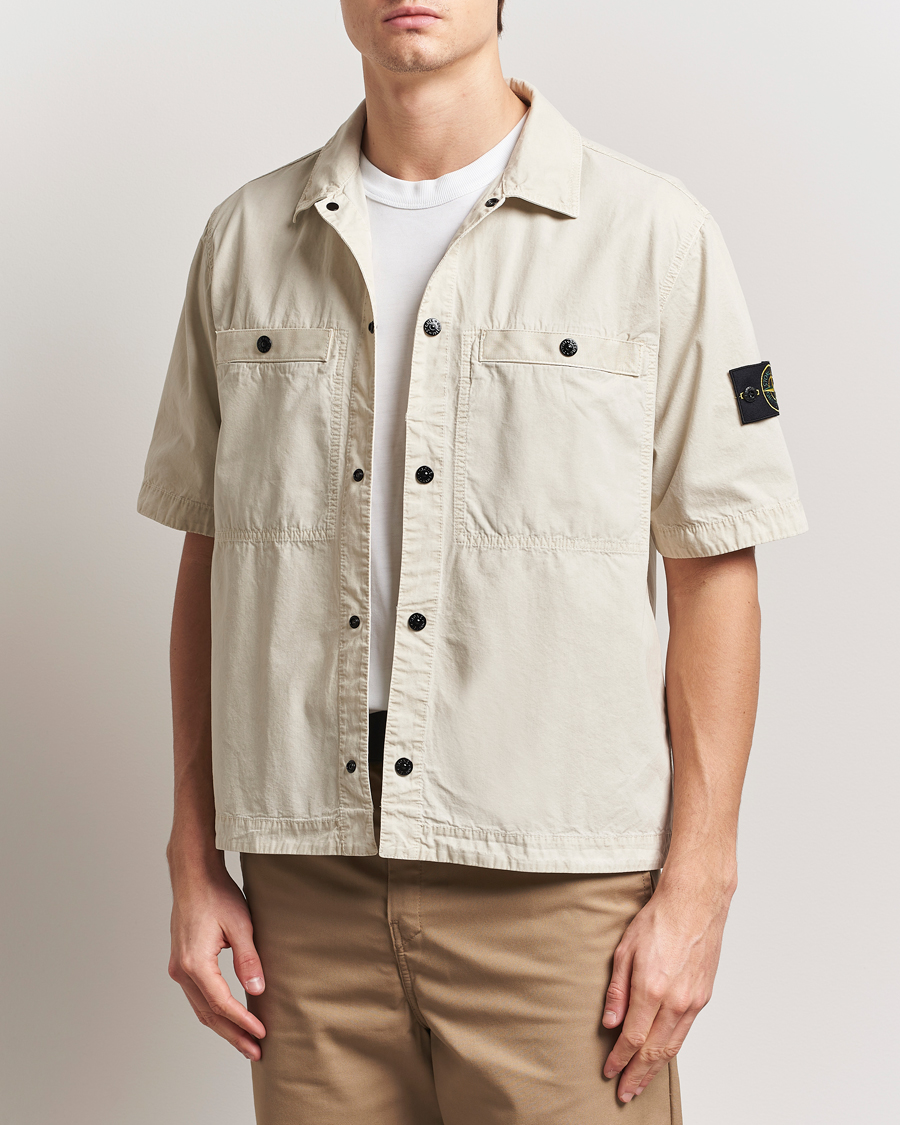 Men | Shirts | Stone Island | Cotton Canvas Old Effect Short Sleeve Shirt Sand
