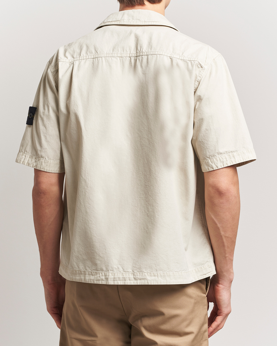 Men | Shirts | Stone Island | Cotton Canvas Old Effect Short Sleeve Shirt Sand