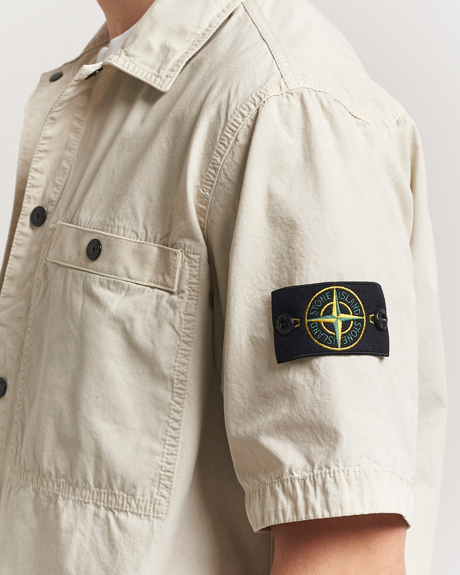 Men | Shirts | Stone Island | Cotton Canvas Old Effect Short Sleeve Shirt Sand