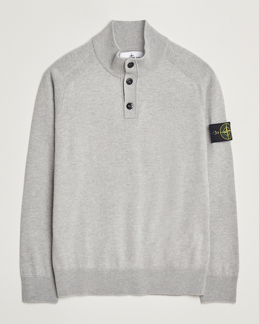 Men | Sweaters & Knitwear | Stone Island | Knitted Geelong Wool Half Button Zip Melange Grey